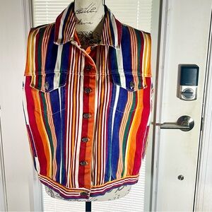Goodfellows Vintage Women’s Rainbow Colorful Striped Denim Vest | Size 11/12